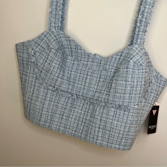 Guess Emily Sky Blue Tweed Plaid Cropped Bustier Top Size XLarge NWT - Picture 6 of 16